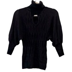 Bebe Open Key Hole Front Turtleneck Black Pattern Fitted Stretch Sweater Top M